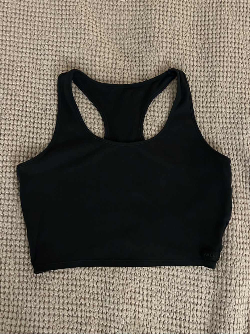 Alphalete Black Cropped Tank with Criss Cross Layer Detail in Back